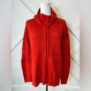 Prana Cedar Lightweight Cowl Neck Sweater In Fiery Red Orange Size Medium